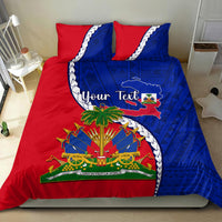 Haiti independence bedding set in red and blue with emblem, polynesian pattern, “Your Text”