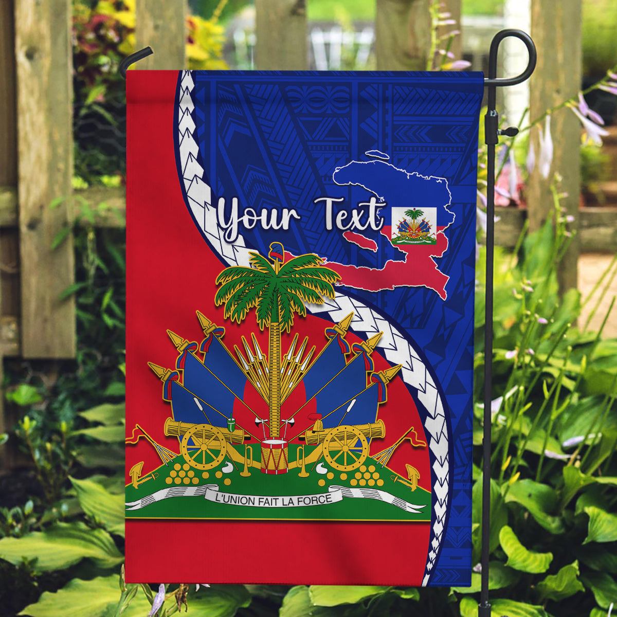 Personalised Haiti Independence Day Garden Flag Ayiti National Emblem With Polynesian Pattern - Wonder Print Shop