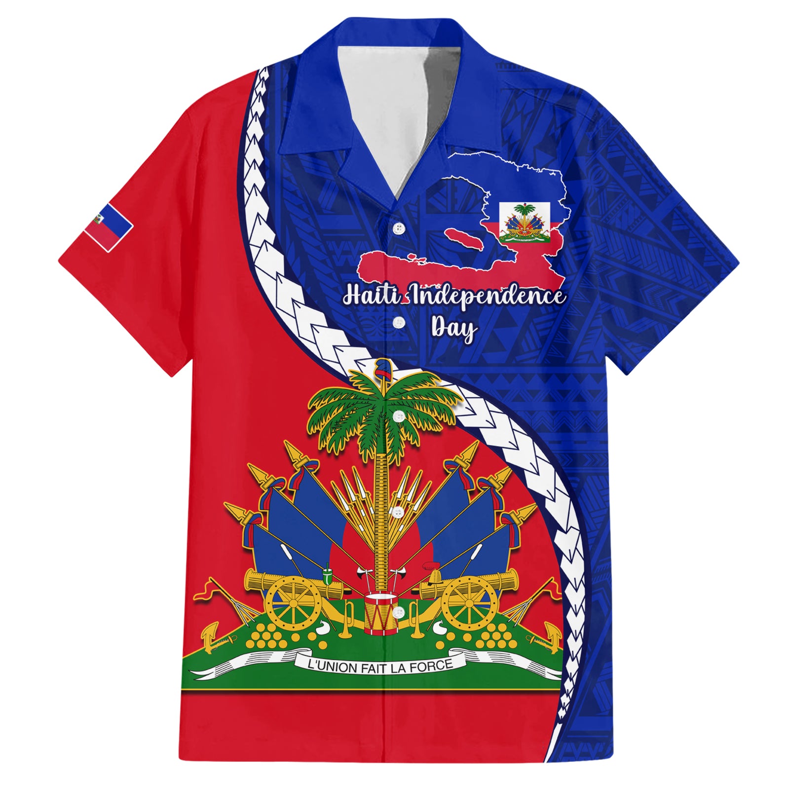 Personalised Haiti Independence Day Hawaiian Shirt Ayiti National Emblem With Polynesian Pattern - Wonder Print Shop