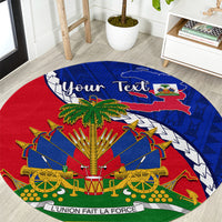 Round carpet with Haiti flag map, palm tree, cannons, and 'L'Union Fait La Force' text