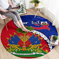 Round carpet with Haiti emblem and 'Your Text' banner, palm tree, cannons, 'L'Union Fait La Force'