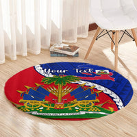 Round carpet with Haiti emblem, palm tree, cannons, and custom 'Your Text' in blue and red