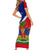 Personalised Haiti Independence Day Short Sleeve Bodycon Dress Ayiti National Emblem With Polynesian Pattern - Wonder Print Shop