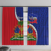 Haiti Independence Day window curtain set, blue and red with Haiti map emblem pattern