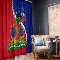 Haiti Independence Day curtain panel, blue and red with Haiti emblem and geometric pattern