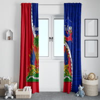 Haiti Independence Day window curtain set, red and blue panels with emblem and ornate details