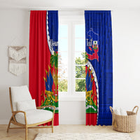 Haiti Independence Day curtains, red left and blue right with Haiti map emblem border