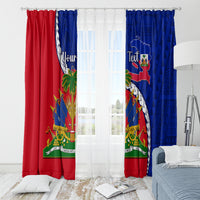 Haiti map emblem window curtains, blue and red with geometric polynesian-style pattern
