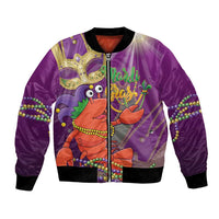 Purple bomber jacket with zipper, cartoon jester lobster and bead garlands print