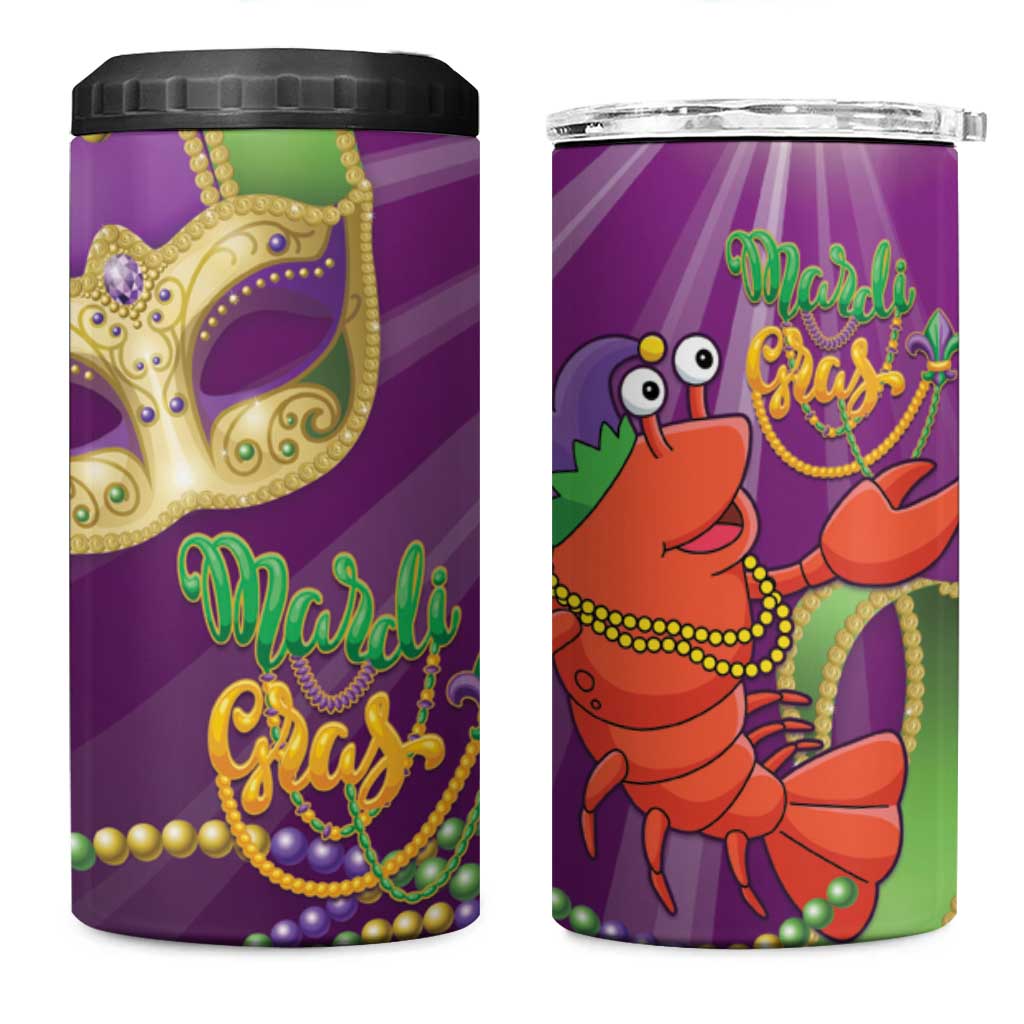 Mardi Gras 2025 4 in 1 Can Cooler Tumbler Funny Jester Lobster With Beads