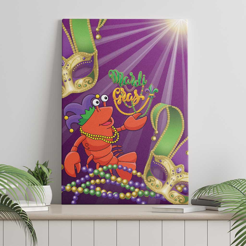 Purple lobster jester Mardi Gras canvas wall art with string beads and Mardi Gras sign