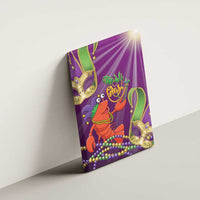 Purple Mardi Gras lobster jester canvas wall art close view with beads and mask accents
