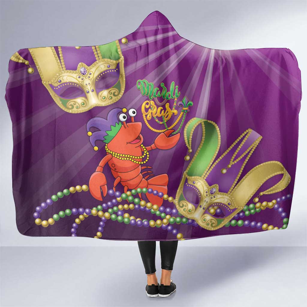 Mardi Gras 2025 Hooded Blanket Funny Jester Lobster With Beads