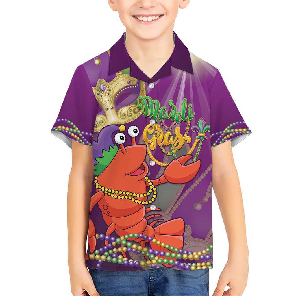 Mardi Gras 2025 Kid Hawaiian Shirt Funny Jester Lobster With Beads