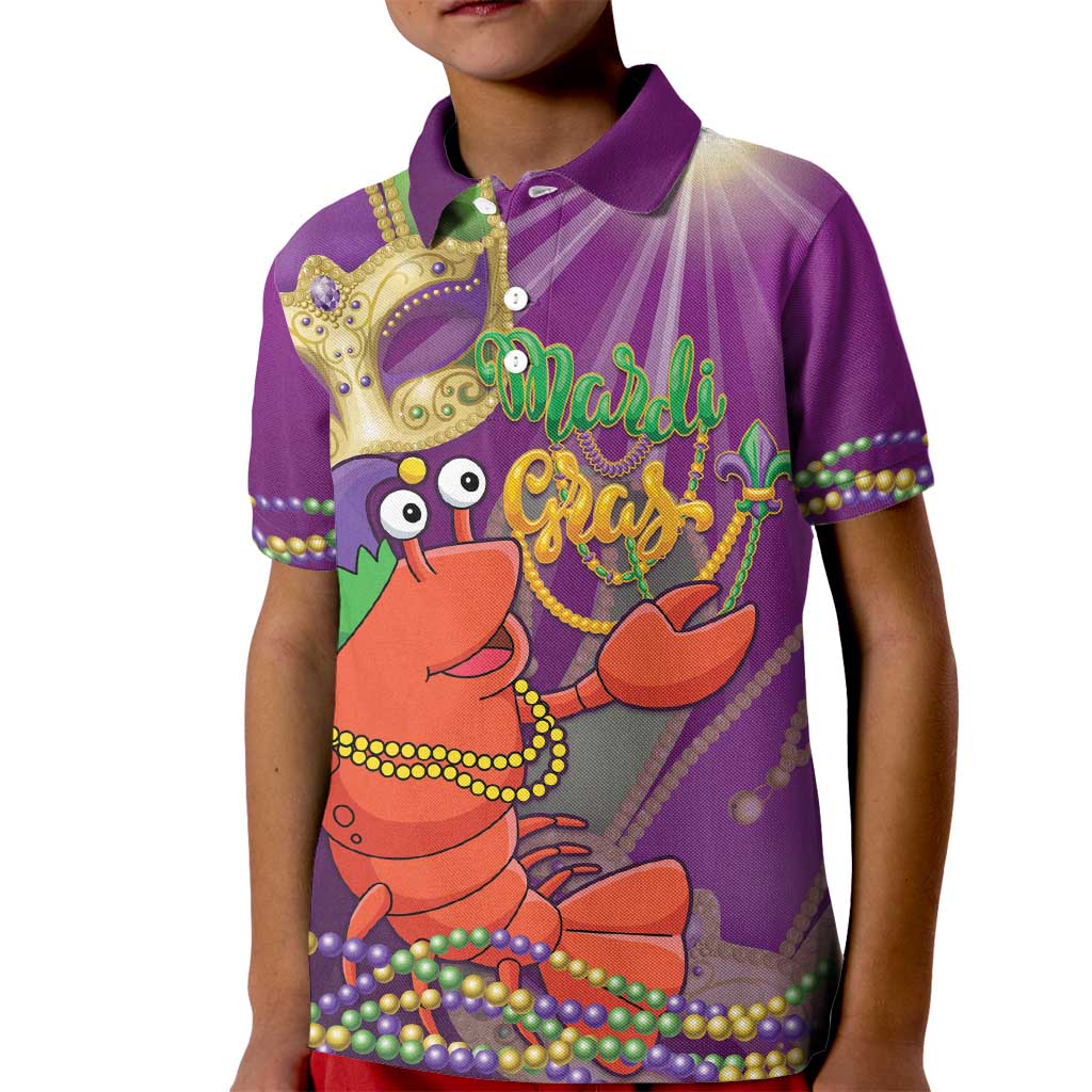 Mardi Gras 2025 Kid Polo Shirt Funny Jester Lobster With Beads