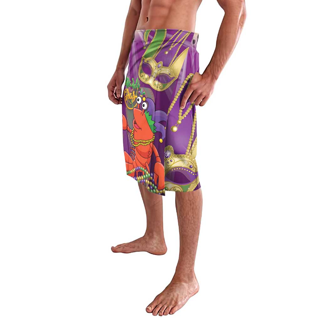 Purple jester lobster cartoon sarong-style shorts with bead necklace design