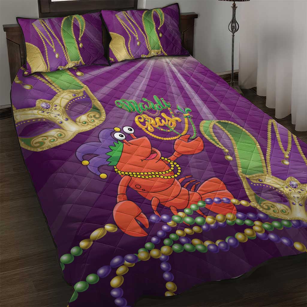 Mardi Gras 2025 Quilt Bed Set Funny Jester Lobster With Beads - Wonder Print Shop