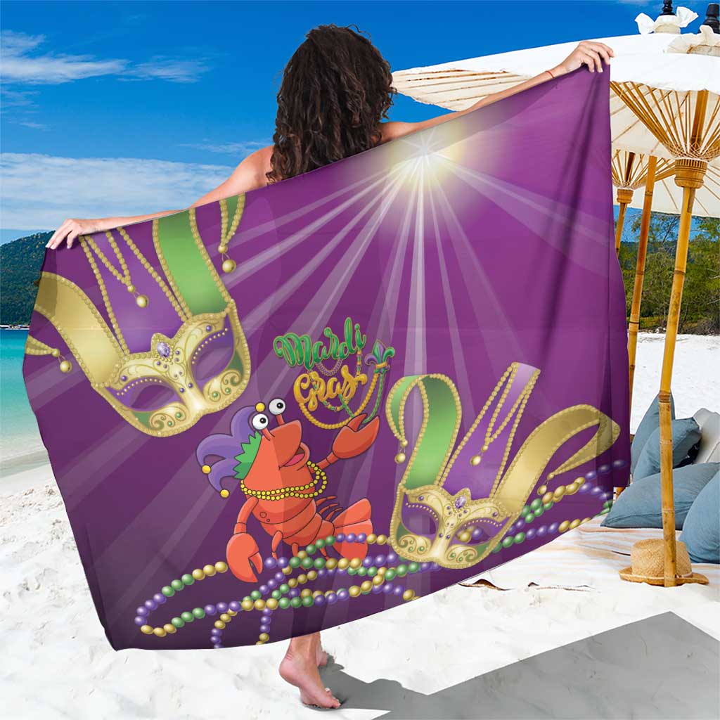 Purple sarong with jester mask, lobster and bead trim print