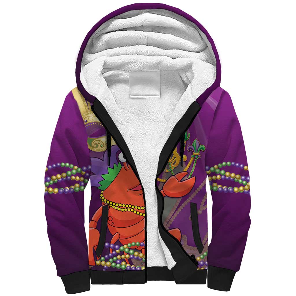 Mardi Gras 2025 Sherpa Hoodie Funny Jester Lobster With Beads - Wonder Print Shop