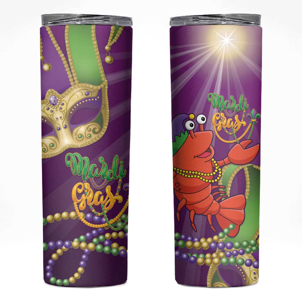 Mardi Gras 2025 Skinny Tumbler Funny Jester Lobster With Beads - Wonder Print Shop