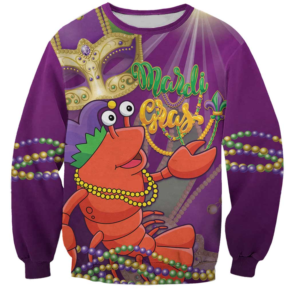 Mardi Gras 2025 Sweatshirt Funny Jester Lobster With Beads - Wonder Print Shop