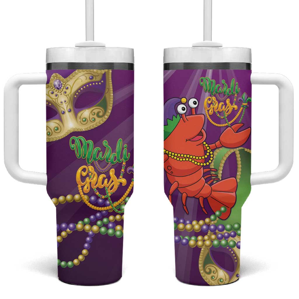 Mardi Gras 2025 Tumbler With Handle Funny Jester Lobster With Beads - Wonder Print Shop