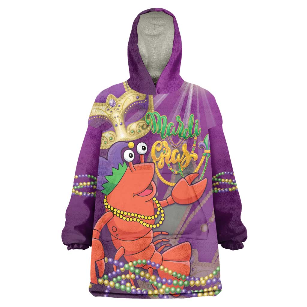 Mardi Gras 2025 Wearable Blanket Hoodie Funny Jester Lobster With Beads