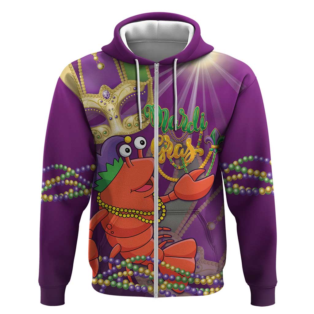 Mardi Gras 2025 Zip Hoodie Funny Jester Lobster With Beads - Wonder Print Shop