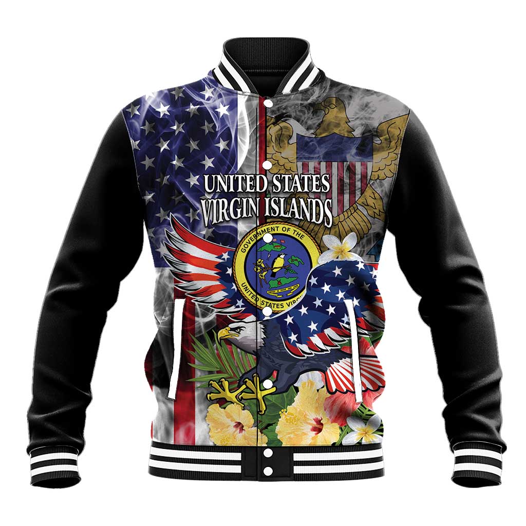 US Virgin Islands USA Half Flag Baseball Jacket Together We Grow Smoke Effect - Wonder Print Shop