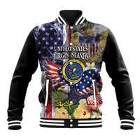 US Virgin Islands USA Half Flag Baseball Jacket Together We Grow Smoke Effect - Wonder Print Shop