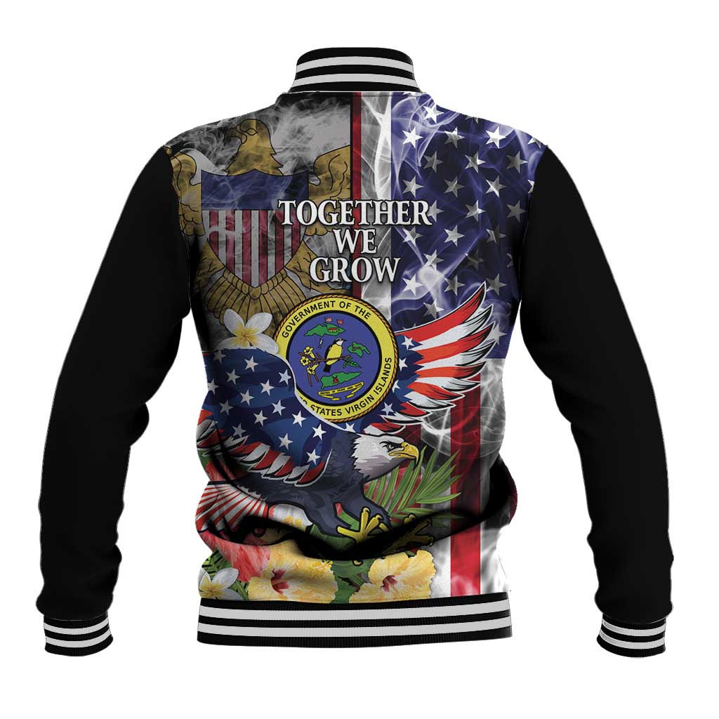 US Virgin Islands USA Half Flag Baseball Jacket Together We Grow Smoke Effect - Wonder Print Shop