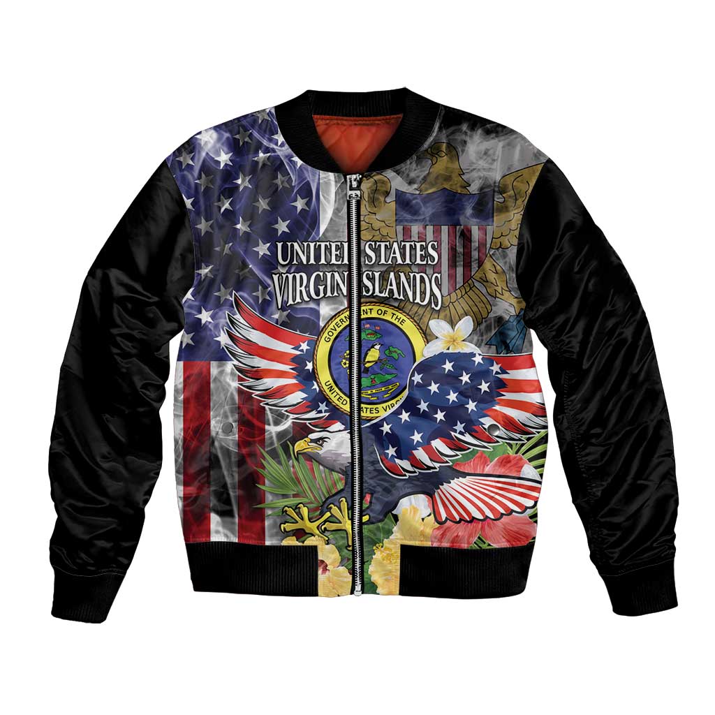 US Virgin Islands USA Half Flag Bomber Jacket Together We Grow Smoke Effect - Wonder Print Shop