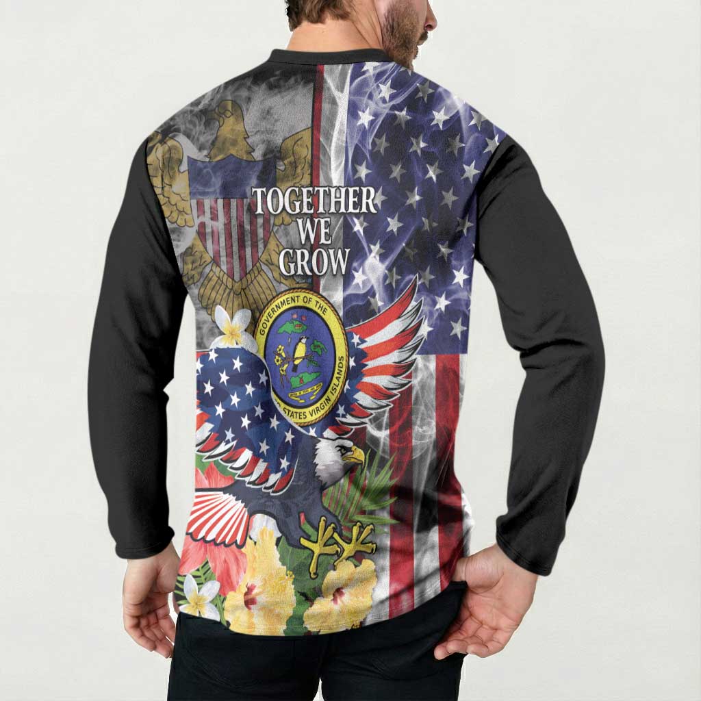 US Virgin Islands USA Half Flag Button Sweatshirt Together We Grow Smoke Effect - Wonder Print Shop
