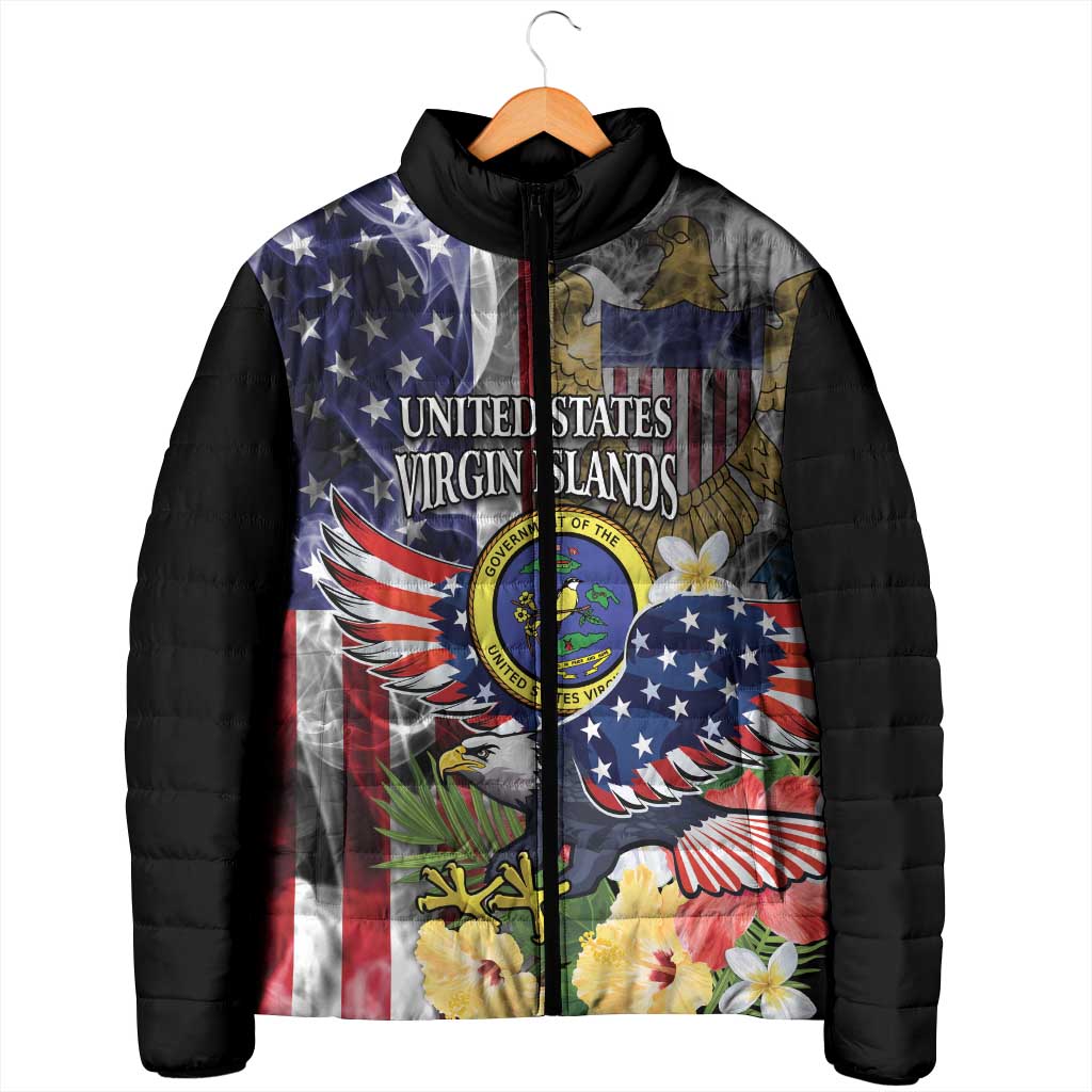 US Virgin Islands USA Half Flag Padded Jacket Together We Grow Smoke Effect - Wonder Print Shop