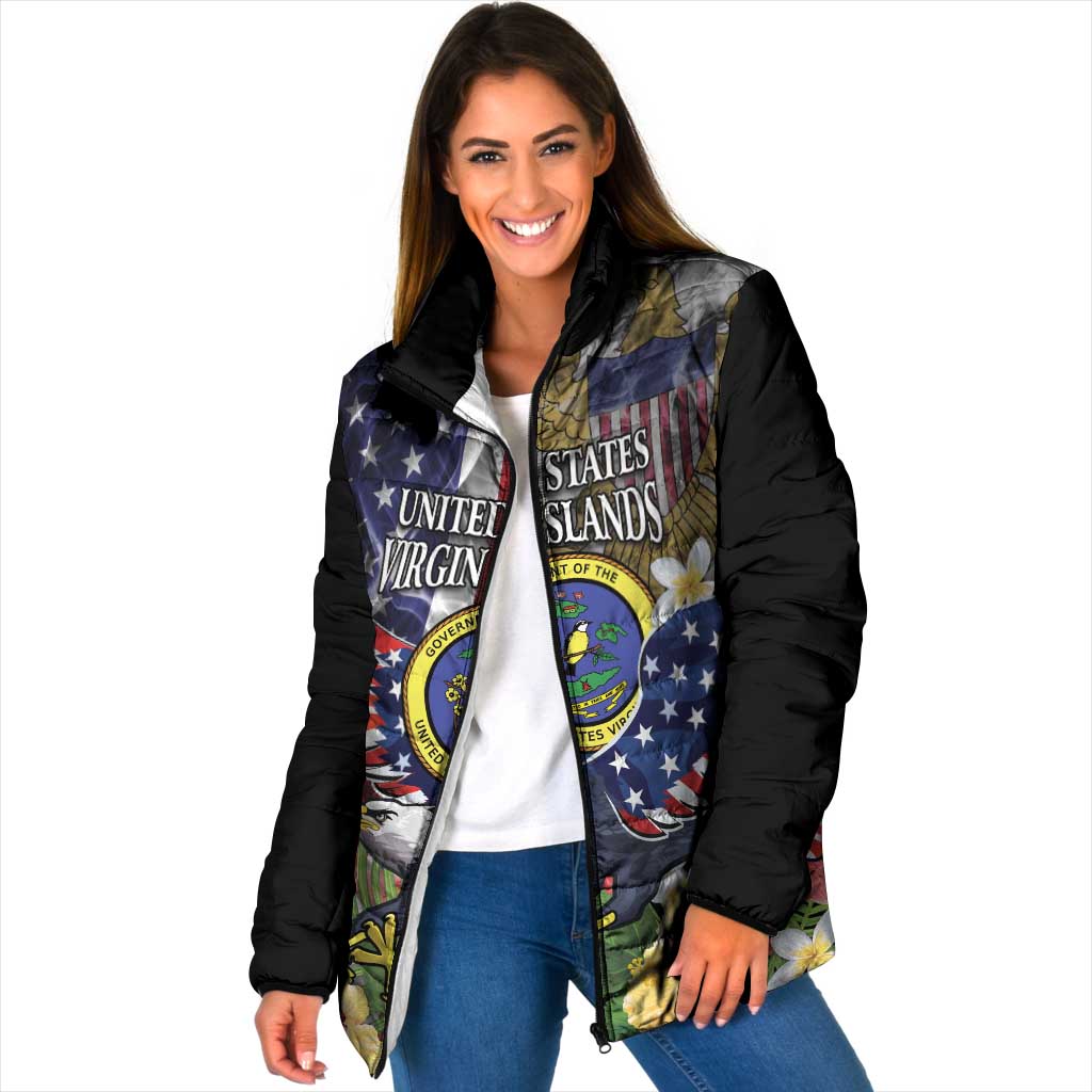 US Virgin Islands USA Half Flag Padded Jacket Together We Grow Smoke Effect - Wonder Print Shop