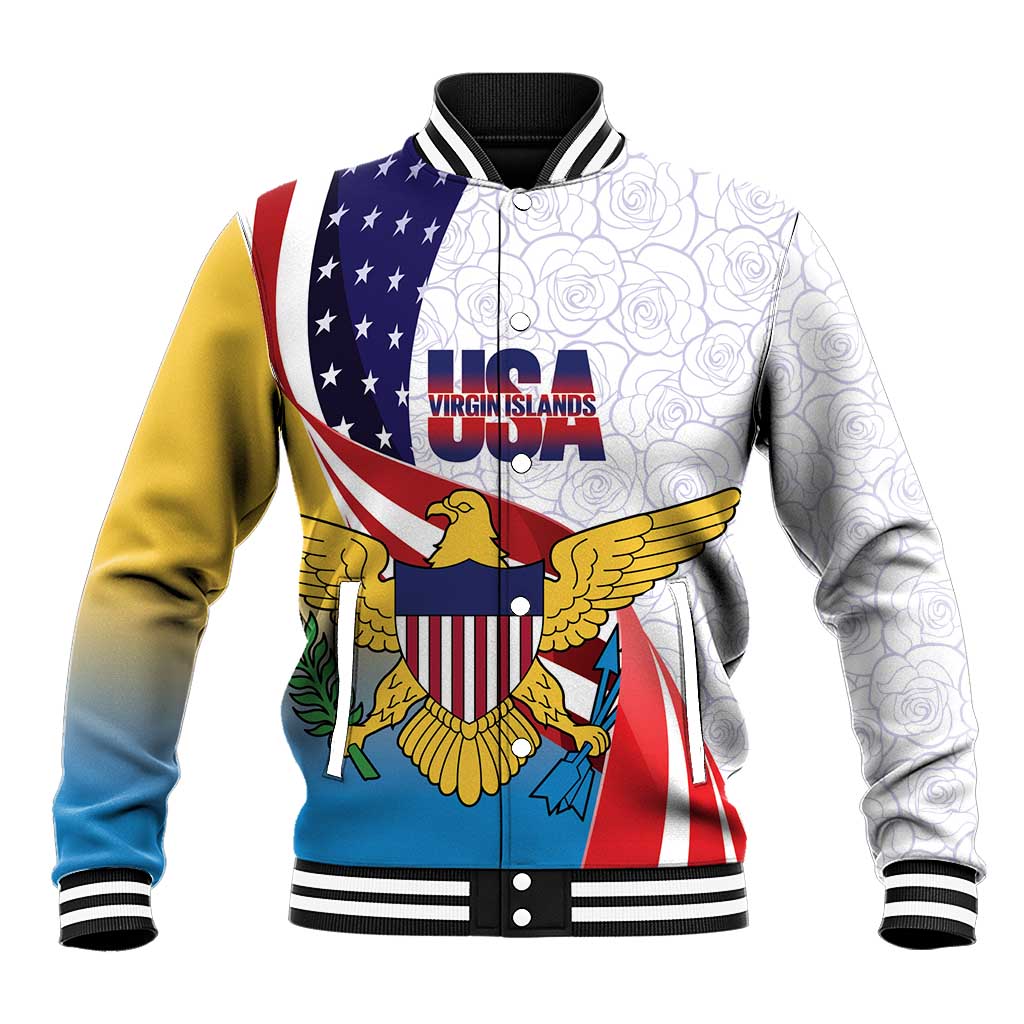 United States Virgin Islands Baseball Jacket USA Curve Flag With Yellow Eagle - Wonder Print Shop