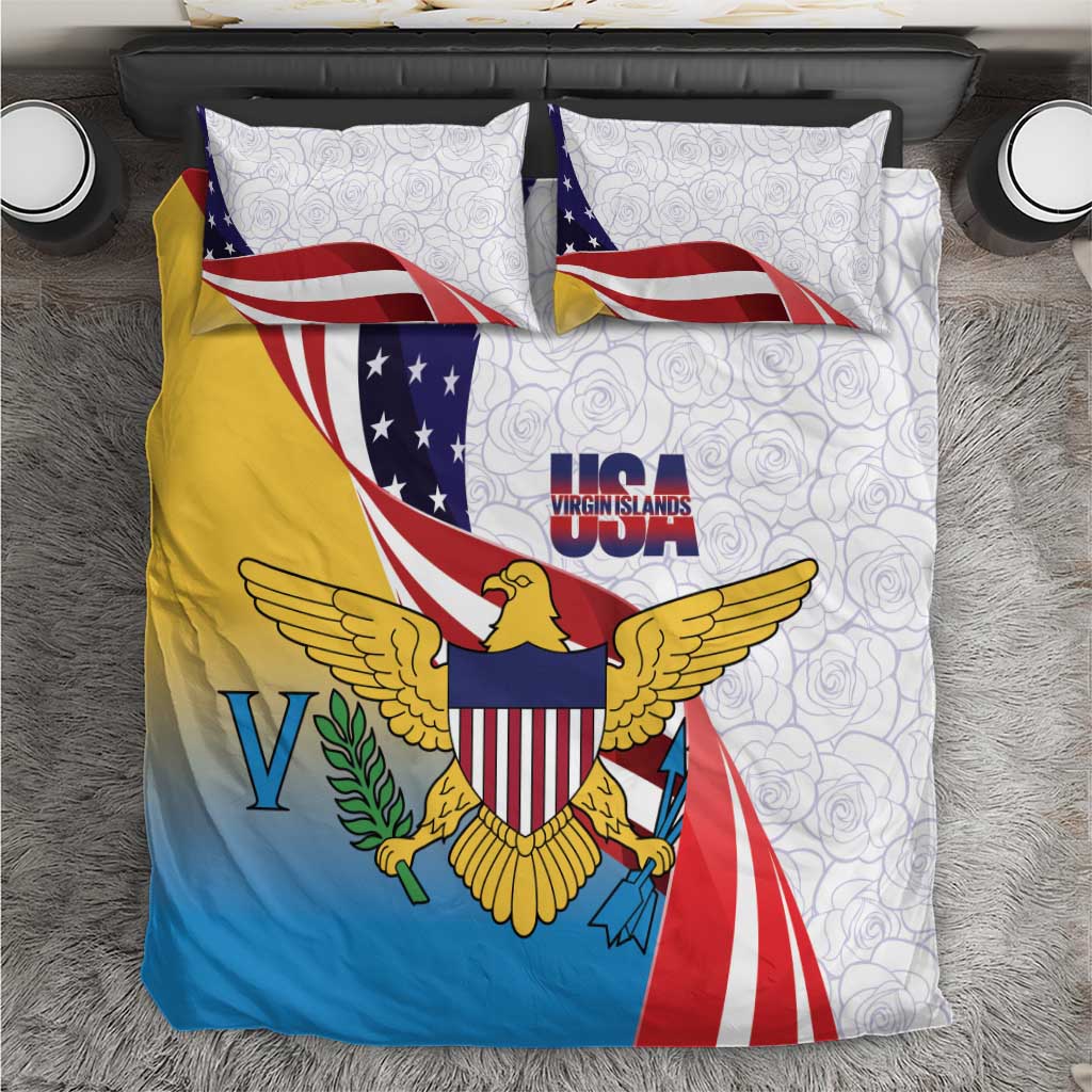 United States Virgin Islands Bedding Set USA Curve Flag With Yellow Eagle - Wonder Print Shop
