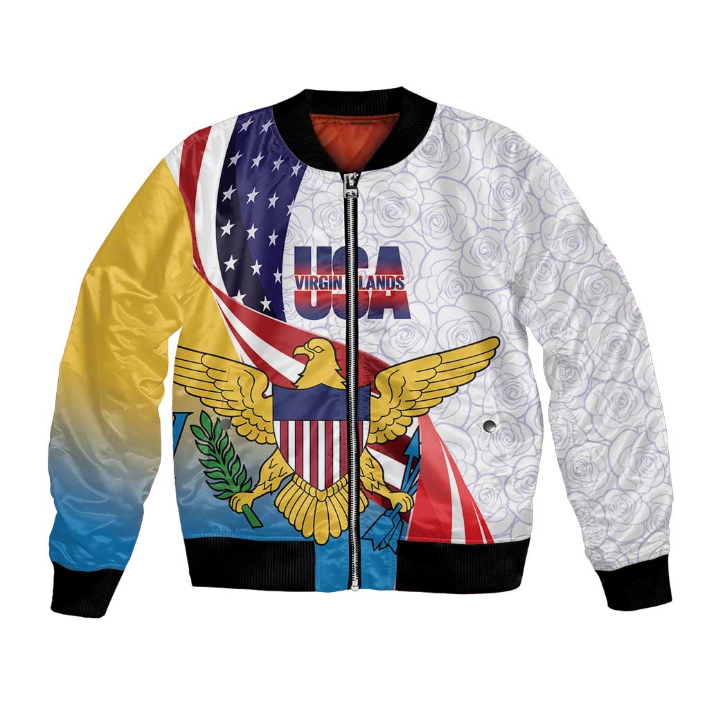 United States Virgin Islands Bomber Jacket USA Curve Flag With Yellow Eagle - Wonder Print Shop