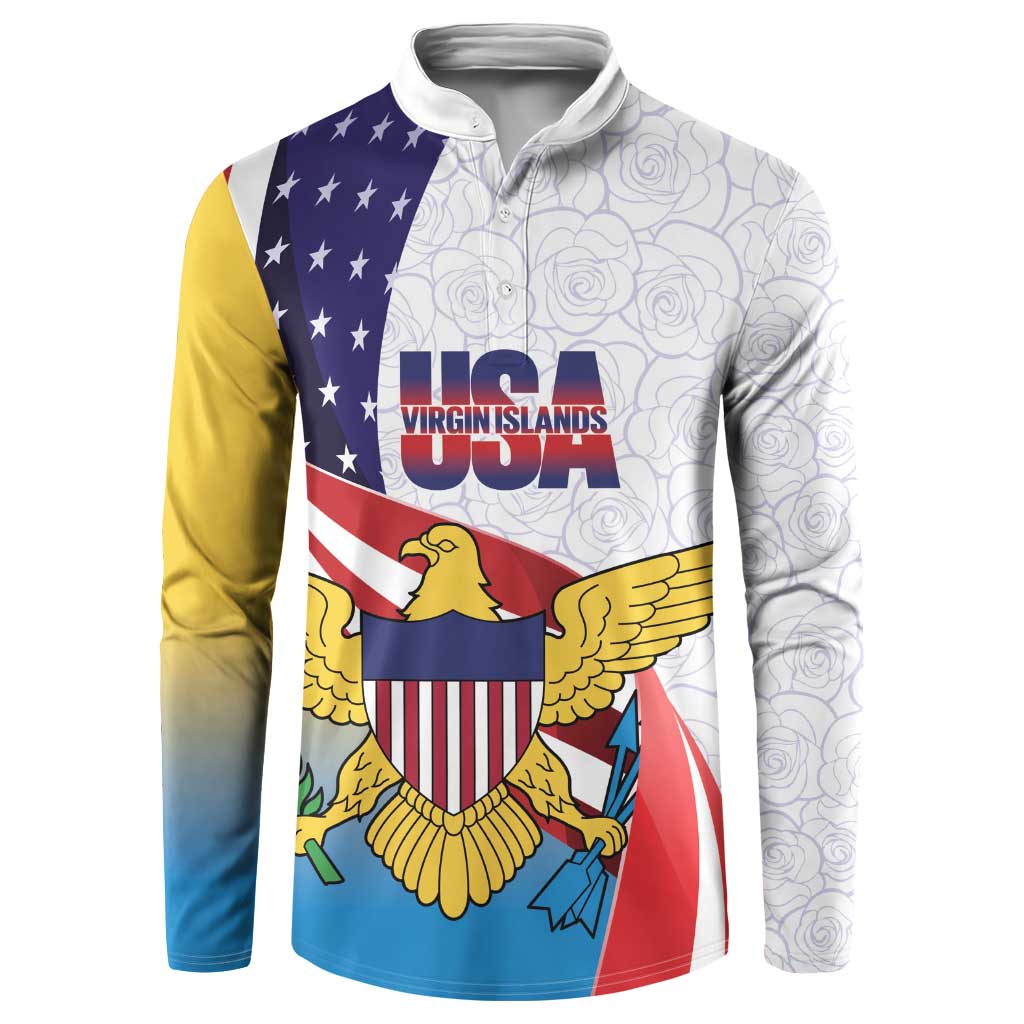 United States Virgin Islands Button Sweatshirt USA Curve Flag With Yellow Eagle - Wonder Print Shop
