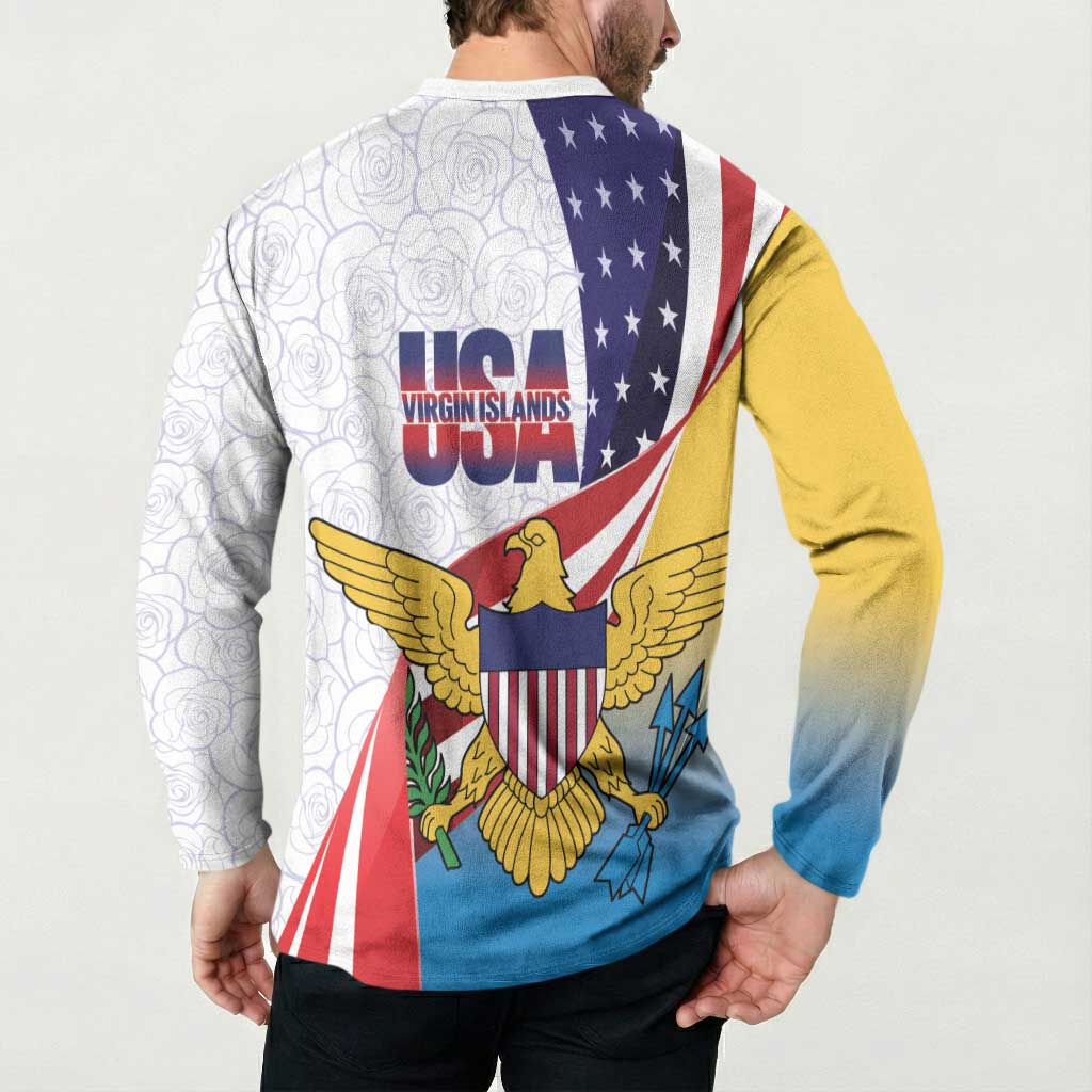 United States Virgin Islands Button Sweatshirt USA Curve Flag With Yellow Eagle - Wonder Print Shop