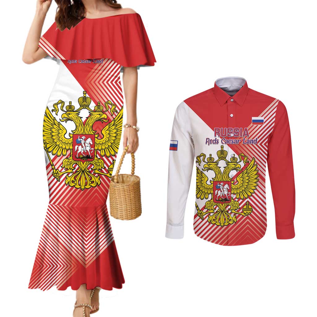 Custom Russia Volleyball Couples Matching Mermaid Dress and Long Sleeve Button Shirt Reds Caesar Land Dynamic Style