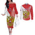 Custom Russia Volleyball Couples Matching Off The Shoulder Long Sleeve Dress and Long Sleeve Button Shirt Reds Caesar Land Dynamic Style