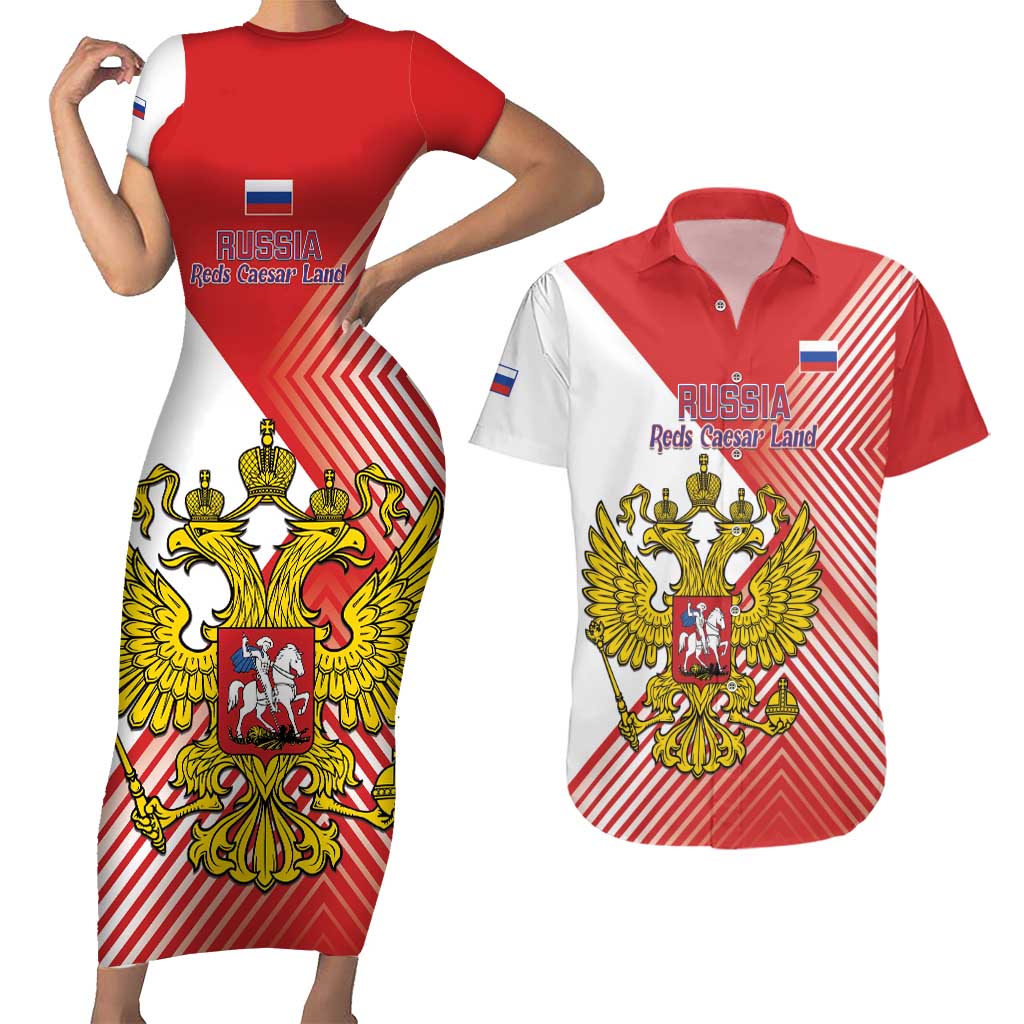 Custom Russia Volleyball Couples Matching Short Sleeve Bodycon Dress and Hawaiian Shirt Reds Caesar Land Dynamic Style