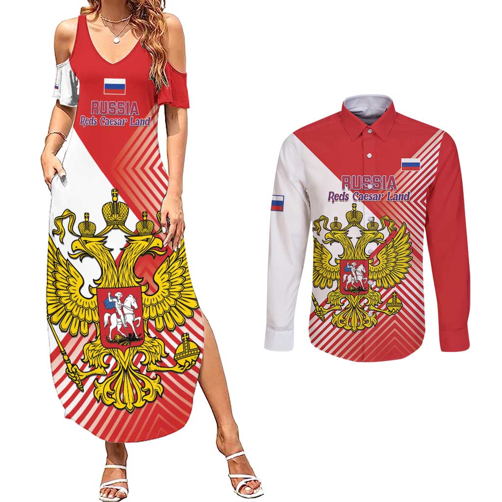 Custom Russia Volleyball Couples Matching Summer Maxi Dress and Long Sleeve Button Shirt Reds Caesar Land Dynamic Style