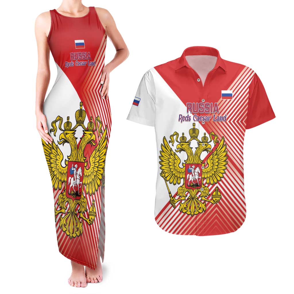 Custom Russia Volleyball Couples Matching Tank Maxi Dress and Hawaiian Shirt Reds Caesar Land Dynamic Style