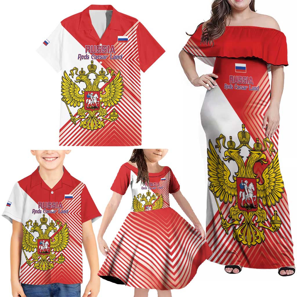 Custom Russia Volleyball Family Matching Off Shoulder Maxi Dress and Hawaiian Shirt Reds Caesar Land Dynamic Style