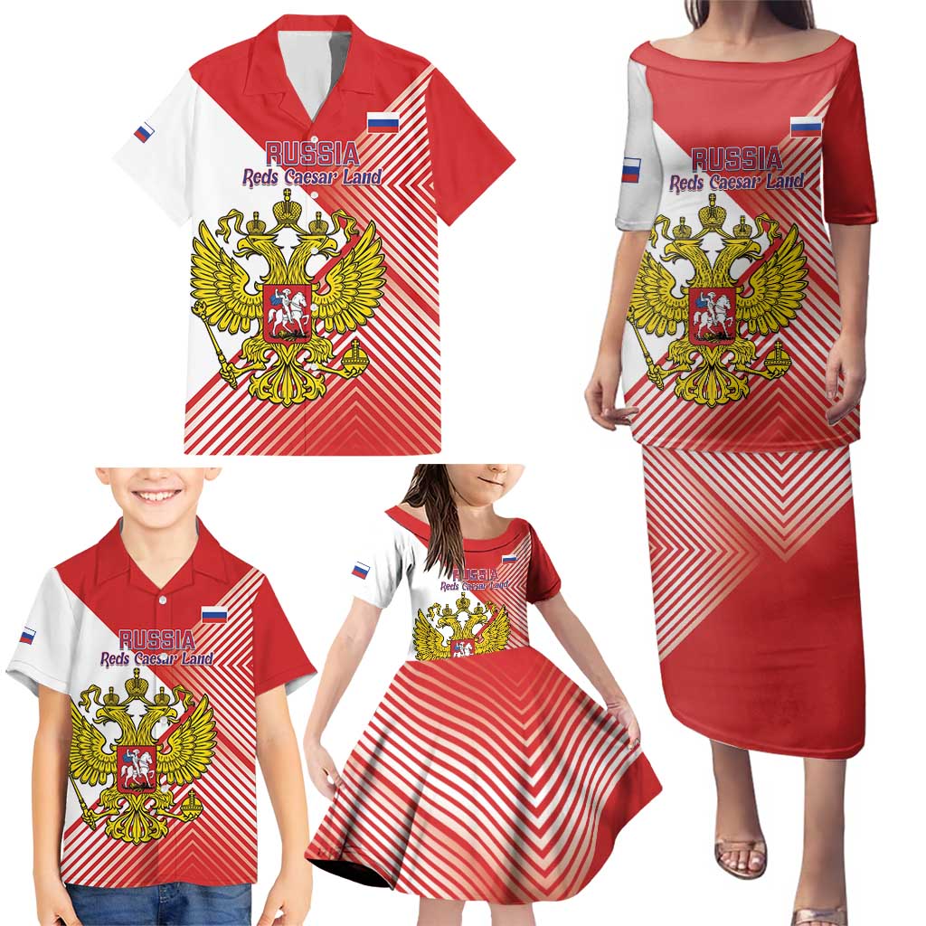 Custom Russia Volleyball Family Matching Puletasi and Hawaiian Shirt Reds Caesar Land Dynamic Style