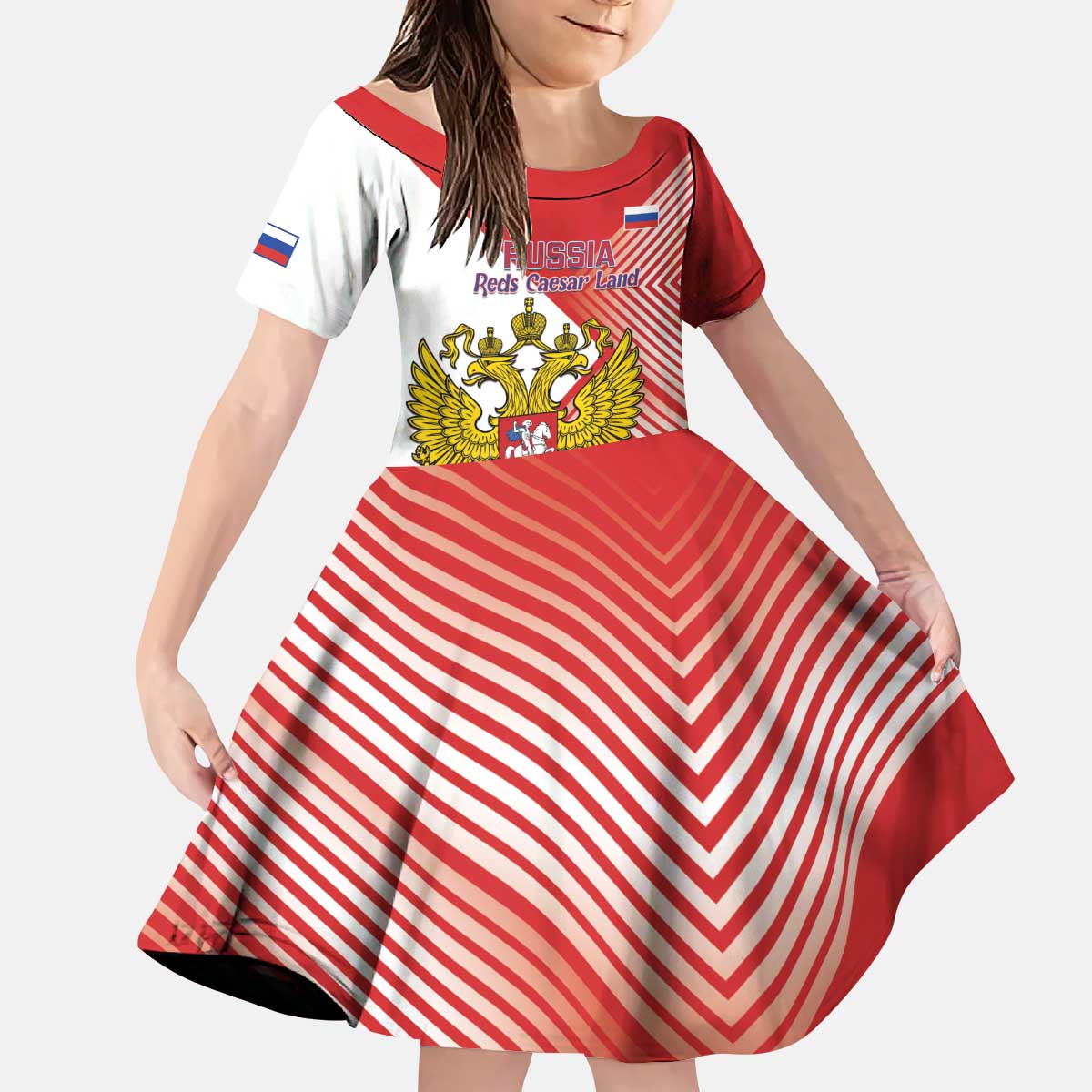 Custom Russia Volleyball Kid Short Sleeve Dress Reds Caesar Land Dynamic Style