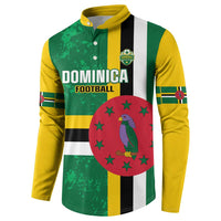Green and yellow football button sweatshirt with vertical stripes, crest patch, big emblem