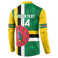 Green football button sweatshirt back with YOUR TEXT 14 and red oval emblem
